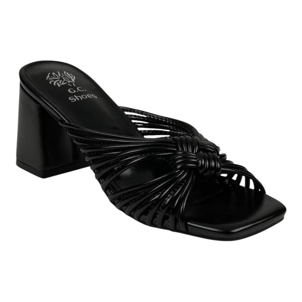 GC Shoes Women's Josie Strappy Block Heel Dress Slide Sandals Black Size 7 1/2